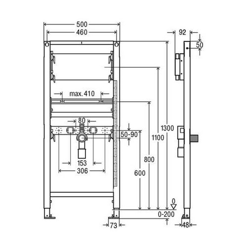 Immagine di Viega PREVISTA DRY modulo per lavabo per rubinetteria a parete da incasso, H.130 cm, per cartongesso 776237