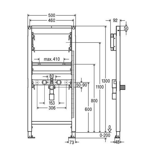Immagine di Viega PREVISTA DRY modulo per lavabo per rubinetteria a parete da incasso, H.130 cm, per cartongesso 776237