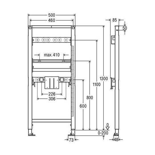 Immagine di Viega PREVISTA DRY modulo per lavabo senza barriere architettoniche per rubinetteria a vista, H.130 cm, per cartongesso 776039
