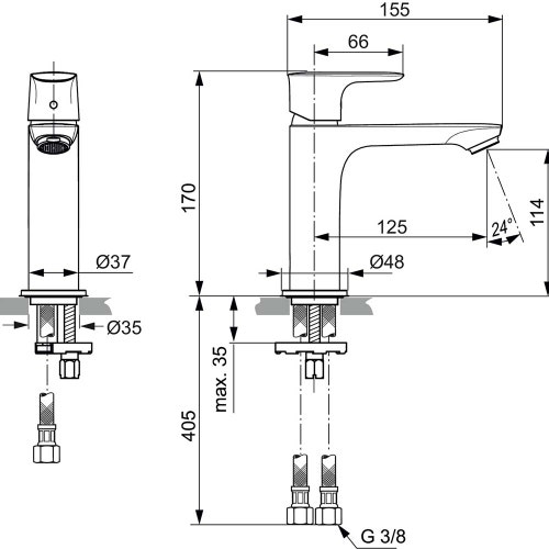 Immagine di Ideal Standard CONNECT AIR miscelatore monocomando H.17 cm lavabo, senza asta di comando e scarico piletta, finitura cromo A7015AA