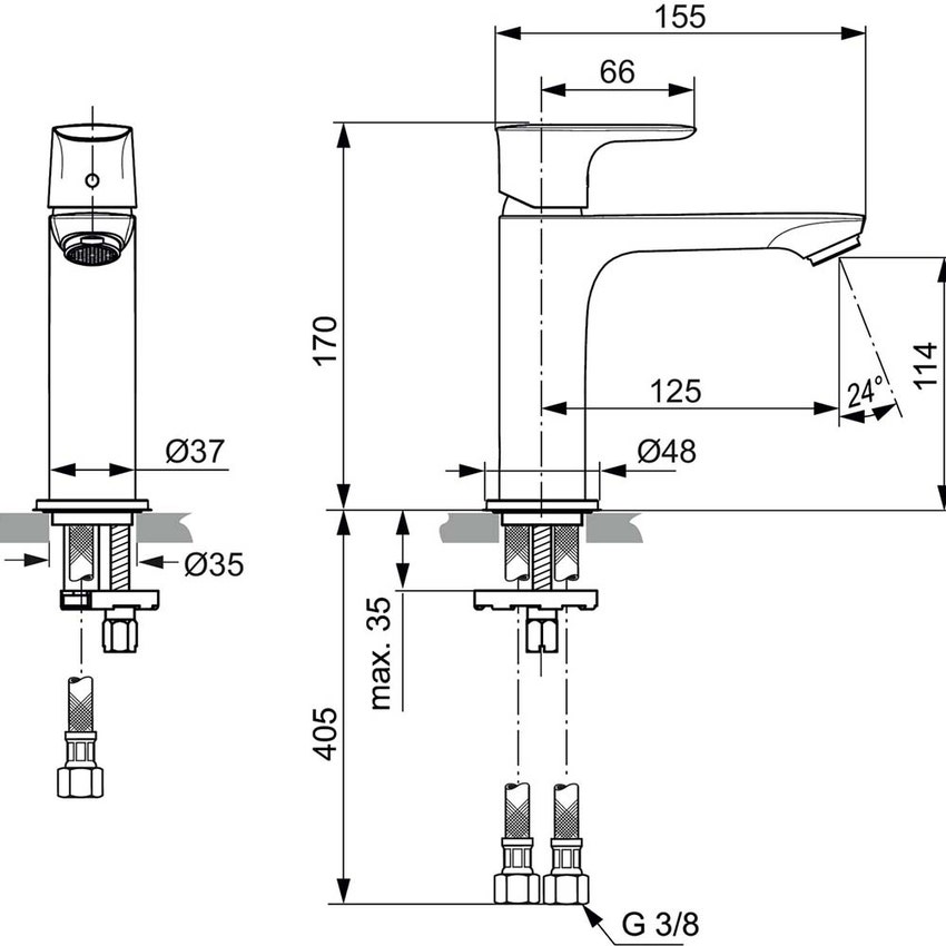 Immagine di Ideal Standard CONNECT AIR miscelatore monocomando H.17 cm lavabo, senza asta di comando e scarico piletta, finitura cromo A7015AA