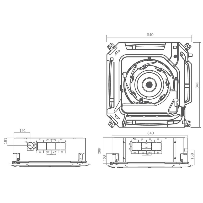Immagine di Haier CASSETTE ROUND FLOW Climatizzatore a cassetta bianco monosplit inverter | unità esterna trifase (doppio ventilatore) 16 kW unità interna 55000 BTU AB160S2SR1FA(H)+1U160S2SP1FB