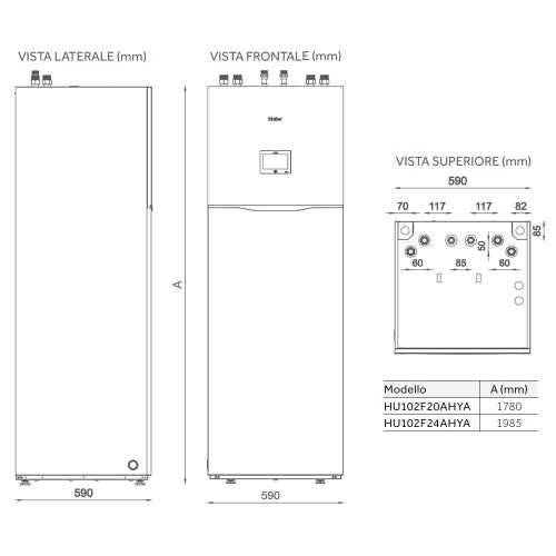 Immagine di Haier ALL IN ONE R290 Sistema composto da pompa di calore Inverter 14 kW monofase e modulo idronico 200 litri per produzione ACS con resistenza di backup 2+4 AW142HVGHA+HU162F20AHYA