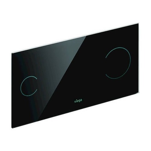 Immagine di Viega VISIGN FOR MORE 100 placca di comando, risciacquo a due quantità, placca in alluminio cromato lucido e tasti in vetro nero 597498
