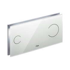 Immagine di Viega VISIGN FOR MORE 100 placca di comando, risciacquo a due quantità, placca in alluminio cromato lucido e tasti in vetro trasparente/grigio chiaro 597481