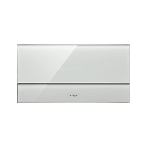 Immagine di Viega VISIGN FOR MORE 101 placca di comando, risciacquo a due quantità, placca in alluminio cromato lucido e tasti in vetro trasparente/grigio chiaro 597412