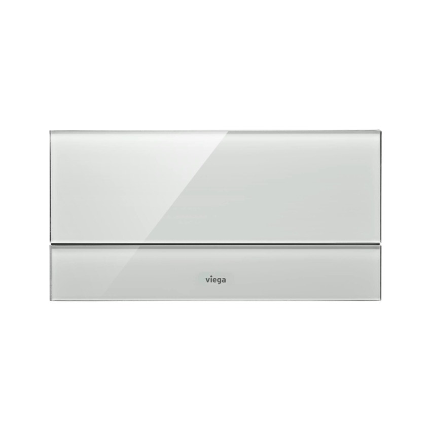 Immagine di Viega VISIGN FOR MORE 101 placca di comando, risciacquo a due quantità, placca in alluminio cromato lucido e tasti in vetro trasparente/grigio chiaro 597412