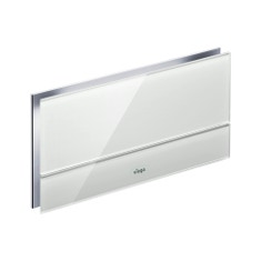 Immagine di Viega VISIGN FOR MORE 101 placca di comando, risciacquo a due quantità, placca in alluminio cromato lucido e tasti in vetro trasparente/grigio chiaro 597412
