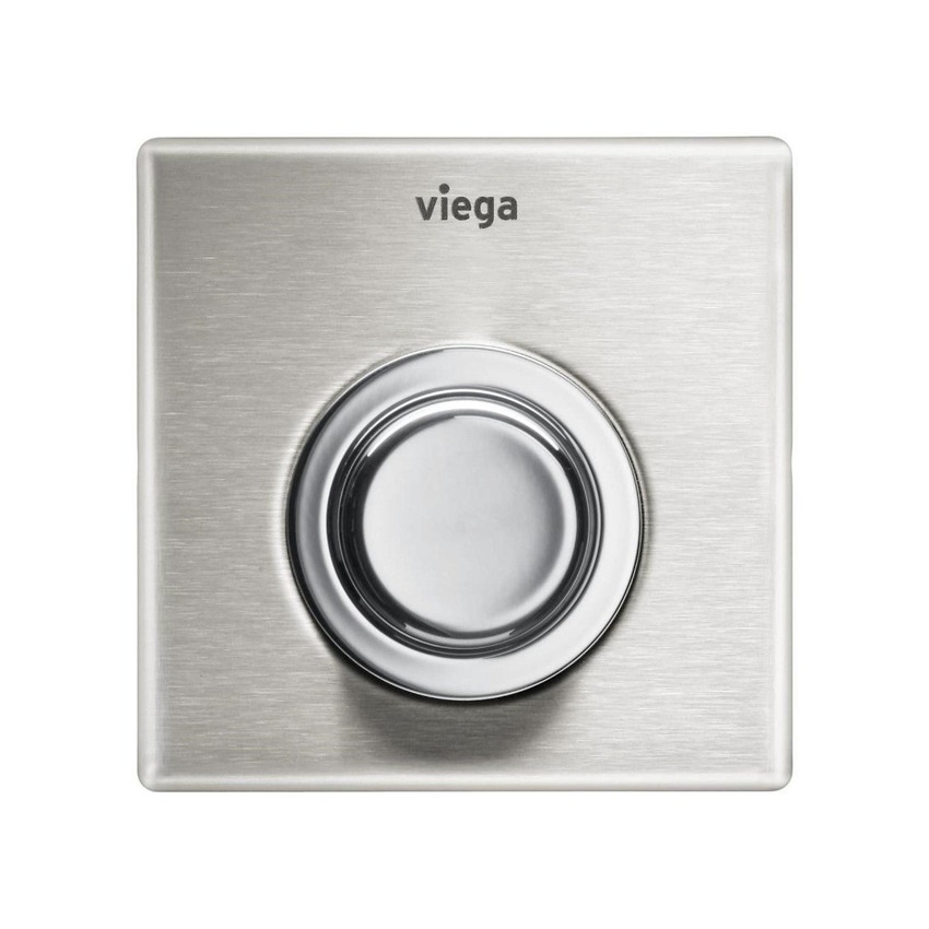 Immagine di Viega VISIGN FOR PUBLIC 1 placca di azionamento risciacquo a distanza, risciacquo a una quantità, tasto rotondo, placca in accciaio inossidabile spazzolato e tasto in acciaio inossidabile lucido 688158