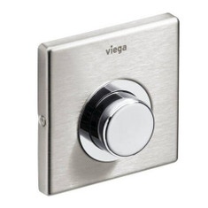Immagine di Viega VISIGN FOR PUBLIC 1 placca di azionamento risciacquo a distanza, risciacquo a una quantità, tasto rotondo, placca in accciaio inossidabile spazzolato e tasto in acciaio inossidabile lucido 688158