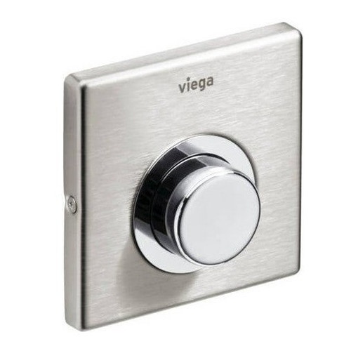 Immagine di Viega VISIGN FOR PUBLIC 1 placca di azionamento risciacquo a distanza, risciacquo a una quantità, tasto rotondo, placca in accciaio inossidabile spazzolato e tasto in acciaio inossidabile lucido 688158