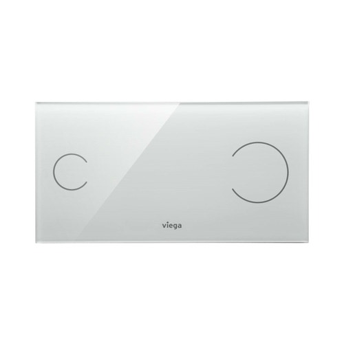 Immagine di Viega VISIGN FOR MORE 100 placca di comando sensitive, risciacquo a due quantità, tasti rotondi, placca di vetro trasparente/grigio chiaro 622671