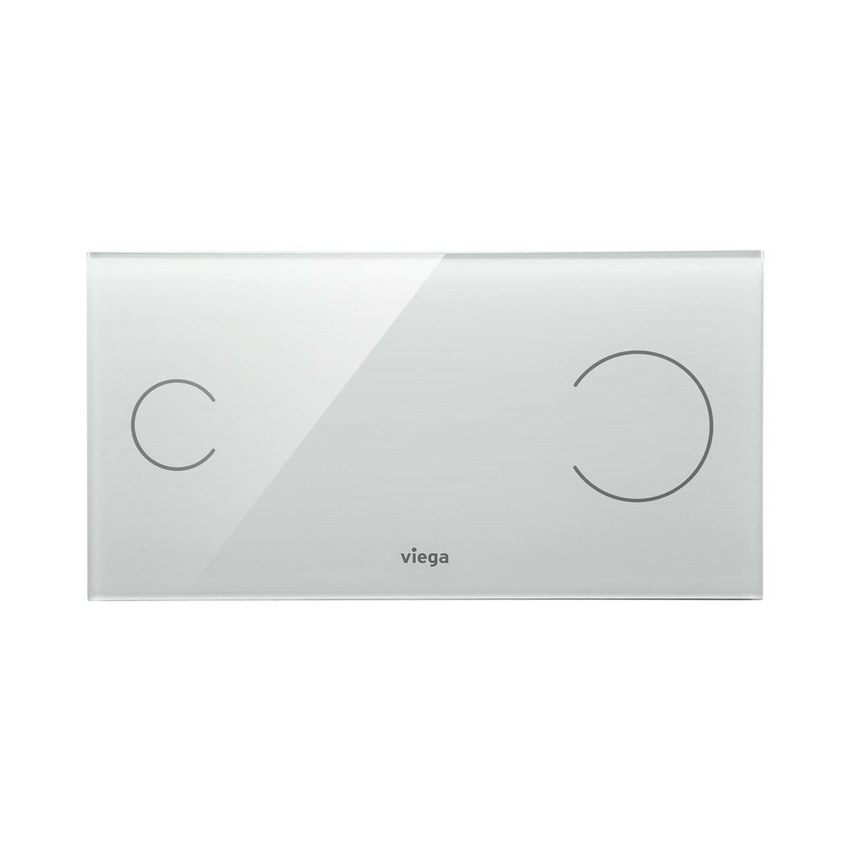 Immagine di Viega VISIGN FOR MORE 100 placca di comando sensitive, risciacquo a due quantità, tasti rotondi, placca di vetro trasparente/grigio chiaro 622671