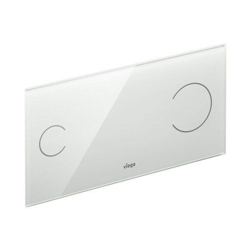 Immagine di Viega VISIGN FOR MORE 100 placca di comando sensitive, risciacquo a due quantità, tasti rotondi, placca di vetro trasparente/grigio chiaro 622671