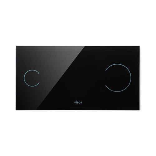 Immagine di Viega VISIGN FOR MORE 100 placca di comando sensitive, risciacquo a due quantità, tasti rotondi, placca di vetro nero 615895