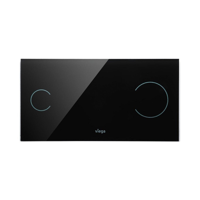 Immagine di Viega VISIGN FOR MORE 100 placca di comando sensitive, risciacquo a due quantità, tasti rotondi, placca di vetro nero 615895