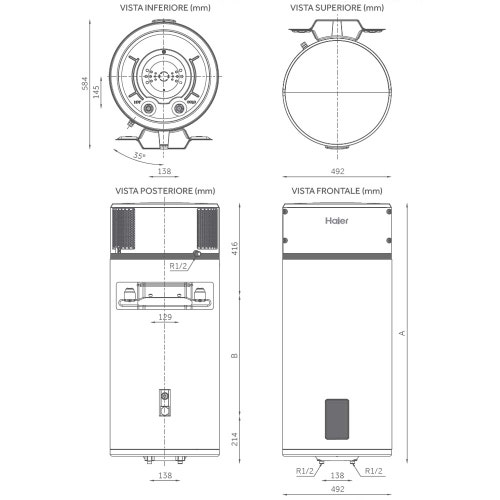 Immagine di Haier HP INTRO M11 scaldacqua a pompa di calore MONOBLOCCO R290 a muro, capacità 75 litri HP80M11-9