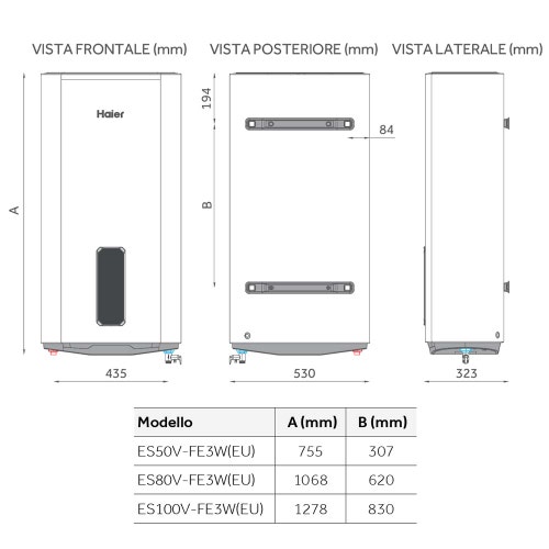 Immagine di Haier FLAT FE3W scaldacqua elettrico con doppio tank 50 litri, con gestione Wi-Fi, installabile in orizzontale o in verticale ES50V-FE3W(EU)