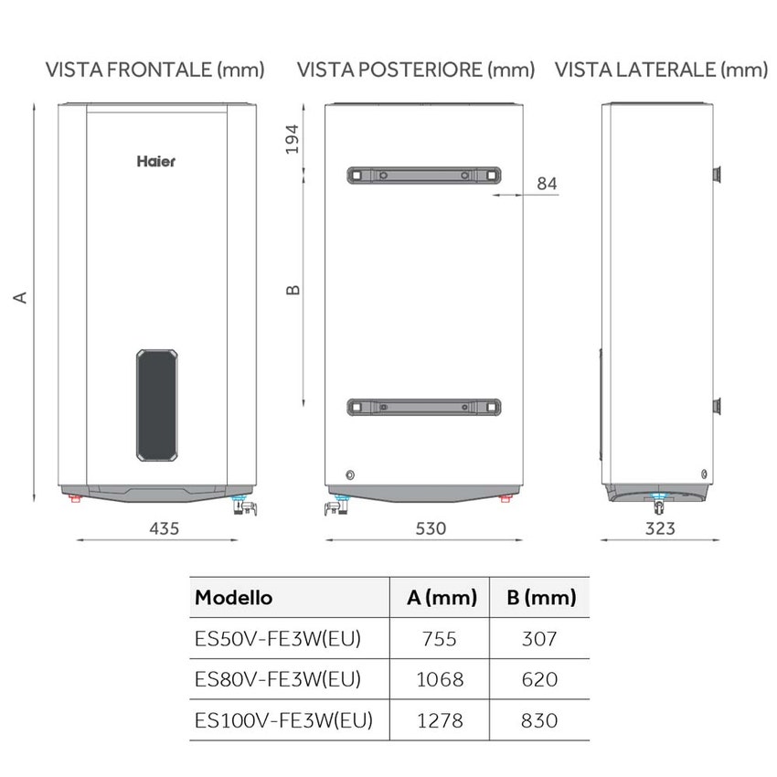 Immagine di Haier FLAT FE3W scaldacqua elettrico con doppio tank 50 litri, con gestione Wi-Fi, installabile in orizzontale o in verticale ES50V-FE3W(EU)