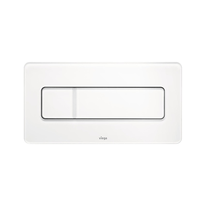 Immagine di Viega VISIGN FOR MORE 105 placca di comando, risciacquo a due quantità, tasti rettangolari, placca in vetro bianco traffico 758820