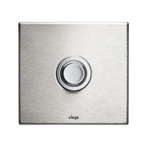 Immagine di Viega VISIGN FOR PUBLIC placca di comando per orinatorio, risciacquo a una quantità, tasto rotondo, placca in acciaio inossidabile spazzolato 721930