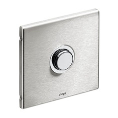 Immagine di Viega VISIGN FOR PUBLIC placca di comando per orinatorio, risciacquo a una quantità, tasto rotondo, placca in acciaio inossidabile spazzolato 721930