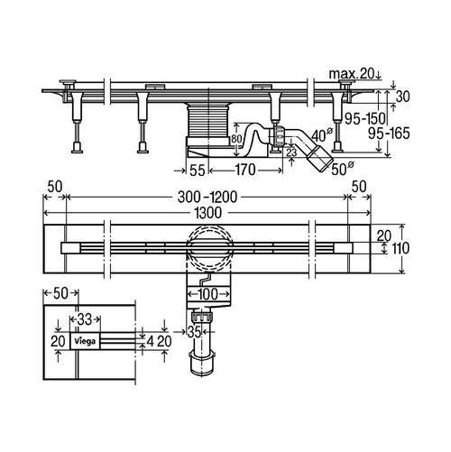 Immagine di Viega ADVANTIX VARIO corpo base corriacqua lunghezza regolabile, finitura spazzolato opaco 704353