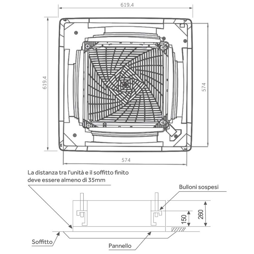 Immagine di Haier CASSETTE R32 Climatizzatore a cassetta dual split inverter Wi-Fi bianco | unità esterna 7 kW unità interne 12000+12000 BTU 3U70S2SR5FA+AB[35|35]S2SC2FA(H)