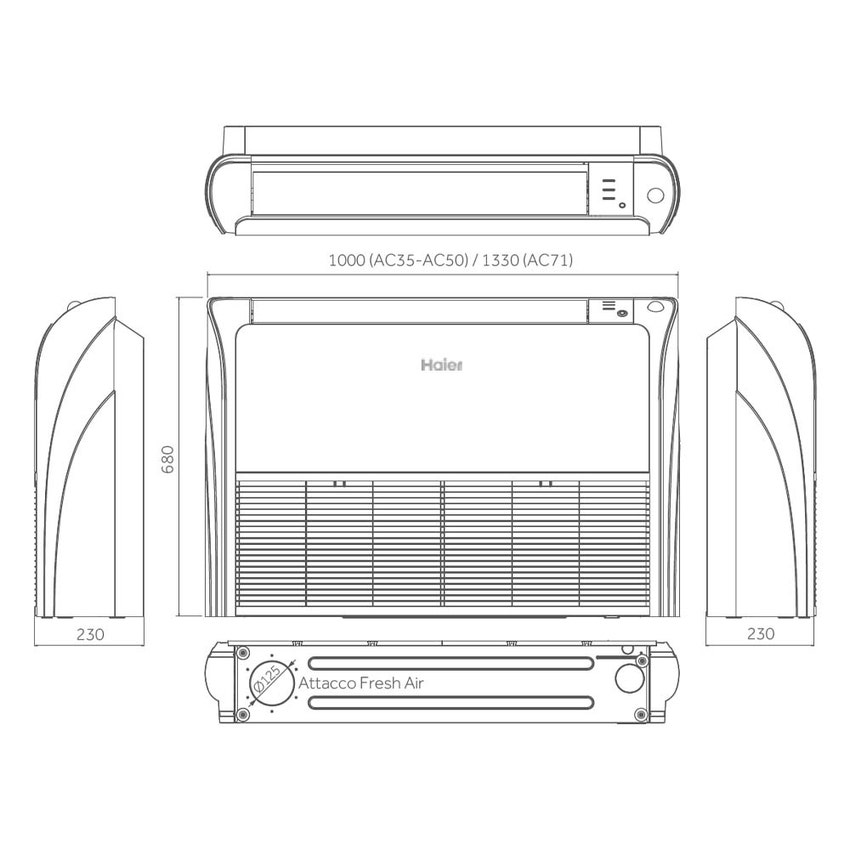 Immagine di Haier SOFFITTO/PAVIMENTO Climatizzatore monosplit inverter | unità esterna 7.1 kW unità interna 24000 BTU 1U71S2ST1FA+AC71S2SG2FA(H)