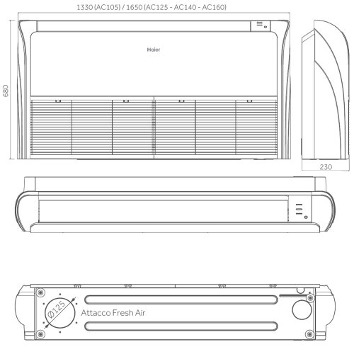 Immagine di Haier SOFFITTO/PAVIMENTO Climatizzatore monosplit inverter | unità esterna trifase 10.5 kW unità interna 35000 BTU 1U105S2SS1FB+AC105S2SH2FA(H)