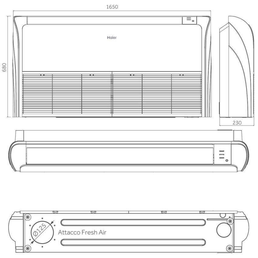 Immagine di Haier SOFFITTO/PAVIMENTO Climatizzatore monosplit inverter | unità esterna trifase (doppio ventilatore) 16 kW unità interna 55000 BTU 1U160S2SP1FB+AC160S2SK2FA(H)