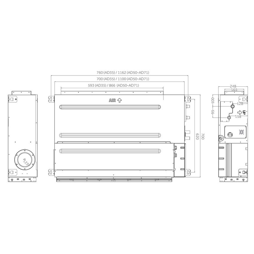 Immagine di Haier CANALIZZATO Media pressione Climatizzatore canalizzabile dual split inverter Wi-Fi | unità esterna R32 12.5 kW unità interne 18000+24000 BTU 5U125S2SN1FA+AD[50|71]S2SM9FA(H)