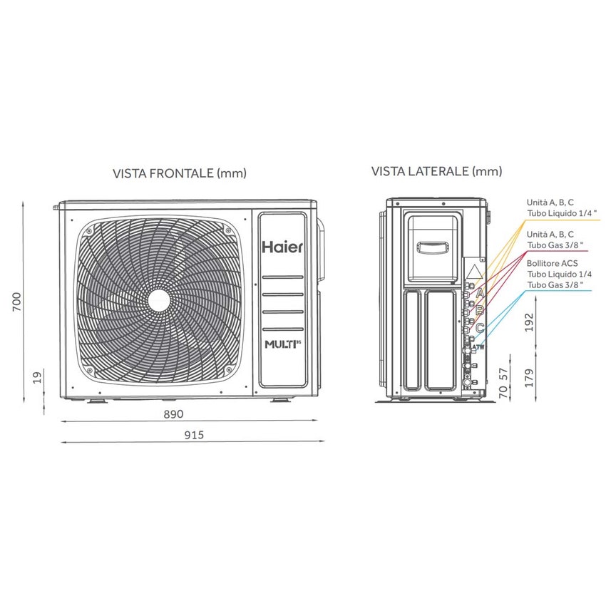 Immagine di Haier MULTI 3S sistema per raffrescamento, riscaldamento a acqua calda sanitaria, serbatoio acqua da 94 L a parete | unità esterna 7 kW 4U70S2WR1FA+AN100S2ST1FA