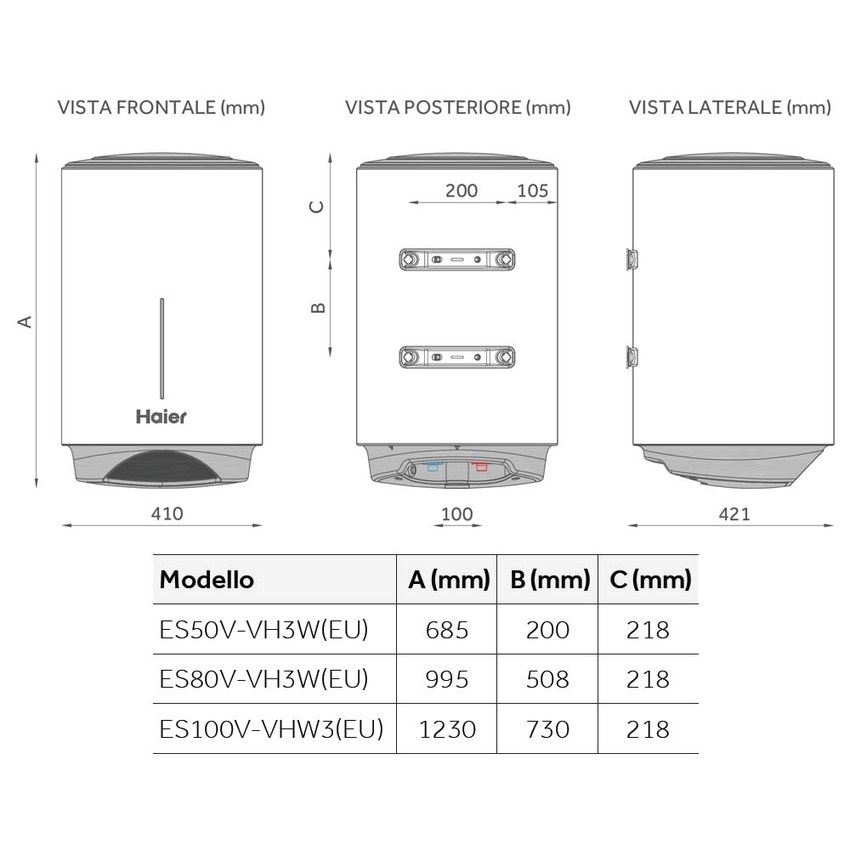 Immagine di Haier Scaldacqua elettrico 47 litri, con gestione Wi-Fi, installabile in orizzontale o in verticale ES50V-VH3W(EU)