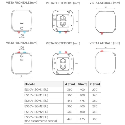 Immagine di Haier Scaldacqua elettrico per installazione sopra lavello, capacità 10 litri ES10V-SQM1(EU)