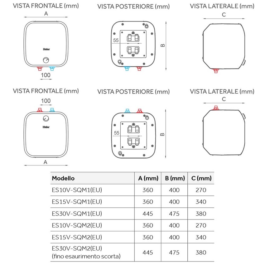 Immagine di Haier Scaldacqua elettrico per installazione sopra lavello, capacità 10 litri ES10V-SQM1(EU)