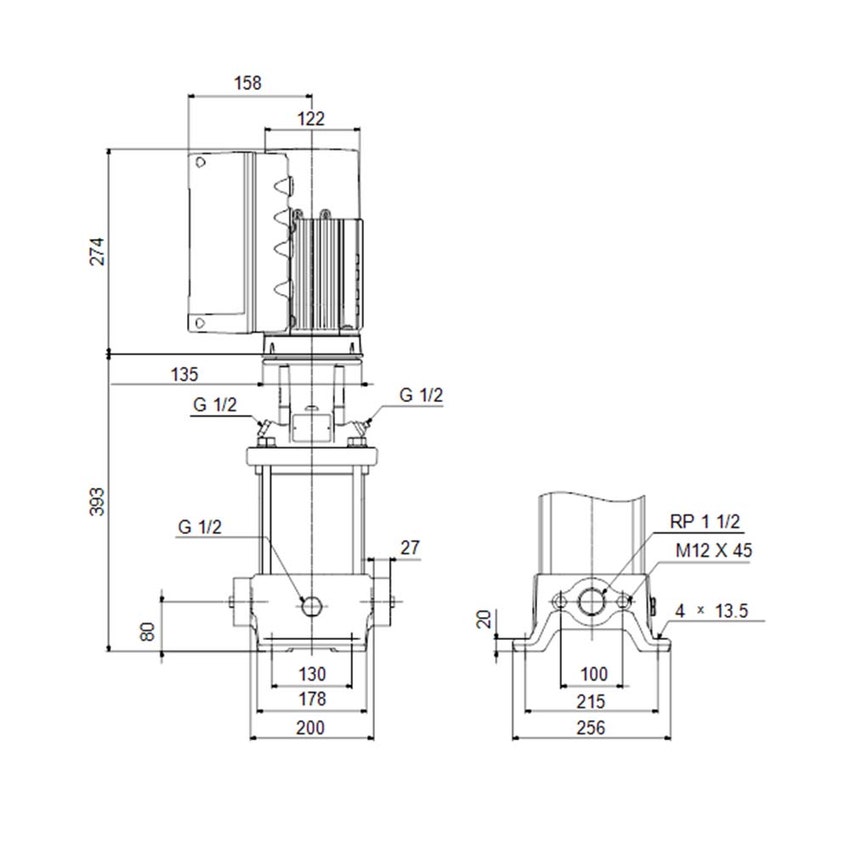 Immagine di Grundfos CRE 10-3 A-A-A-E-HQQE pompa centrifuga multistadio verticale con convertitore di frequenza e regolatore PI digitale, sensore di pressione N, 3 giranti, prevalenza 41.06 m 93148904