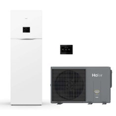 Immagine di Haier ALL IN ONE R290 Sistema composto da pompa di calore Inverter 6 kW monofase e modulo idronico 200 litri per produzione ACS con resistenza di backup 1+2 AW062HUGHA+HU102F20AHYA