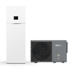 Immagine di Haier ALL IN ONE R290 Sistema composto da pompa di calore Inverter 6 kW monofase e modulo idronico 200 litri per produzione ACS con resistenza di backup 1+2 AW062HUGHA+HU102F20AHYA