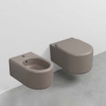 Immagine di Cielo ITACA set sanitari sospesi, vaso senza brida con sedile a discesa rallentata e bidet monoforo, colore arenaria finitura opaco ITBSAN+ITVSKAN+CPVITTFAN