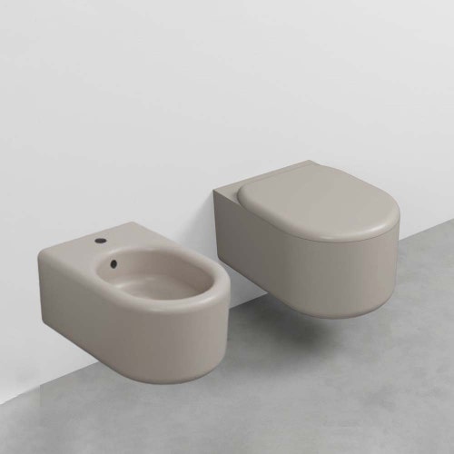 Immagine di Cielo ITACA set sanitari sospesi, vaso senza brida con sedile a discesa rallentata e bidet monoforo, colore avena finitura opaco ITBSAV+ITVSKAV+CPVITTFAV