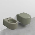 Immagine di Cielo ITACA set sanitari sospesi, vaso senza brida con sedile a discesa rallentata e bidet monoforo, colore agave finitura opaco ITBSAG+ITVSKAG+CPVITTFAG
