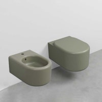 Immagine di Cielo ITACA set sanitari sospesi, vaso senza brida con sedile a discesa rallentata e bidet monoforo, colore agave finitura opaco ITBSAG+ITVSKAG+CPVITTFAG