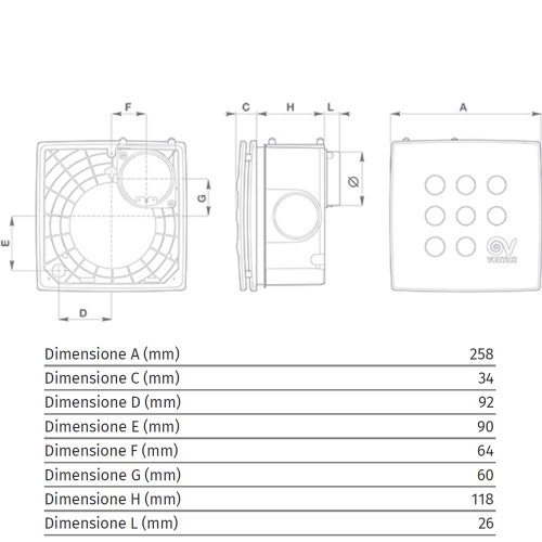 Immagine di Vortice MICRO 100 I aspiratore centrifugo da incasso per la ventilazione, senza timer, da parete e soffitto 12017