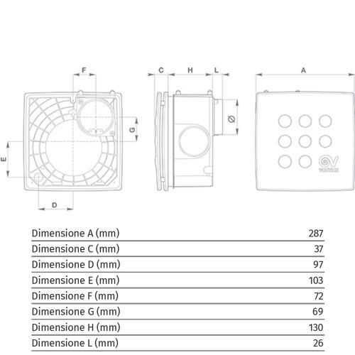 Immagine di Vortice MEDIO I aspiratore centrifugo da incasso per la ventilazione, senza timer, da parete e soffitto 12020
