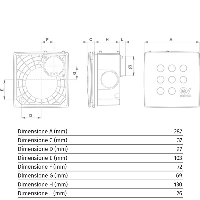 Immagine di Vortice MEDIO I aspiratore centrifugo da incasso per la ventilazione, senza timer, da parete e soffitto 12020