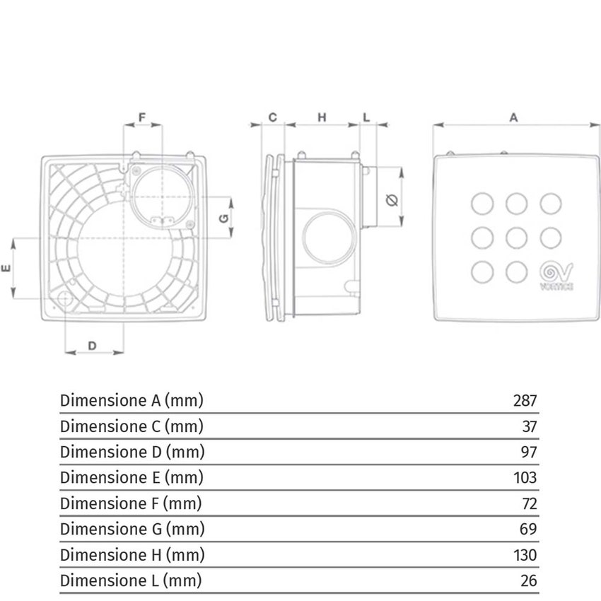 Immagine di Vortice MEDIO I T aspiratore centrifugo da incasso per la ventilazione, con timer, da parete e soffitto 12021