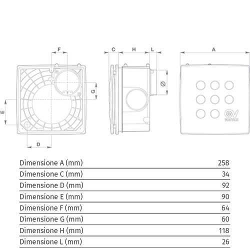 Immagine di Vortice MICRO 100 I T HCS aspiratore centrifugo da incasso per la ventilazione, con timer e sensore di umidità, da parete e soffitto 12065