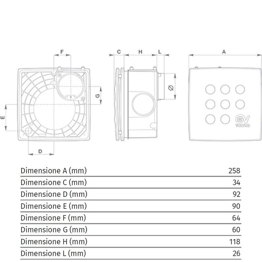 Immagine di Vortice MICRO 100 I T HCS aspiratore centrifugo da incasso per la ventilazione, con timer e sensore di umidità, da parete e soffitto 12065