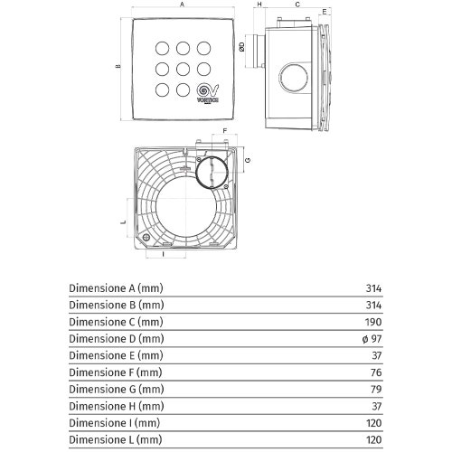 Immagine di Vortice SUPER I T HCS aspiratore centrifugo da incasso per la ventilazione, con timer e sensore di umidità, da parete e soffitto 12067